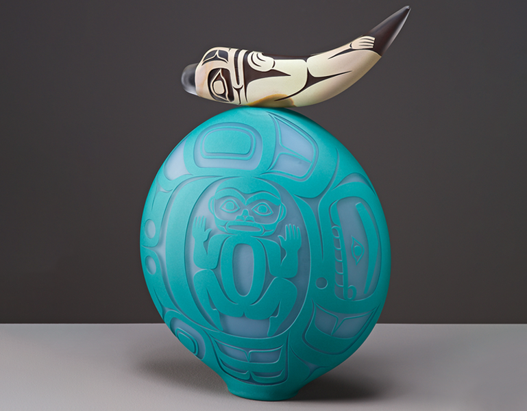 turquoise blown and sand-carved glass by artist Preston Singletary