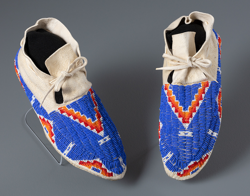 A pair of beaded moccasins.